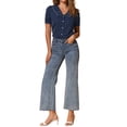 thumbnail image 2 of INSPIRAR CHIC Blusa Vintage para Mujeres con Lunares, Cuello Peter Pan, Mangas Cortas Abullonadas, Top Azul Oscuro S, 2 of 6