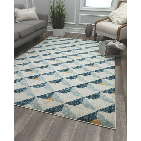 Rugs America Aurea KA30B Blue Tone Geometric Contemporary Gray Area Rug, 5'x7'