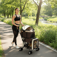 thumbnail image 3 of StarZe Dual 4-in-1 Double Stroller with 4 Wheels for Pets, Foldable and Portable Design for Medium Dogs and Cats,Up to 50lbs (Brown), 3 of 10