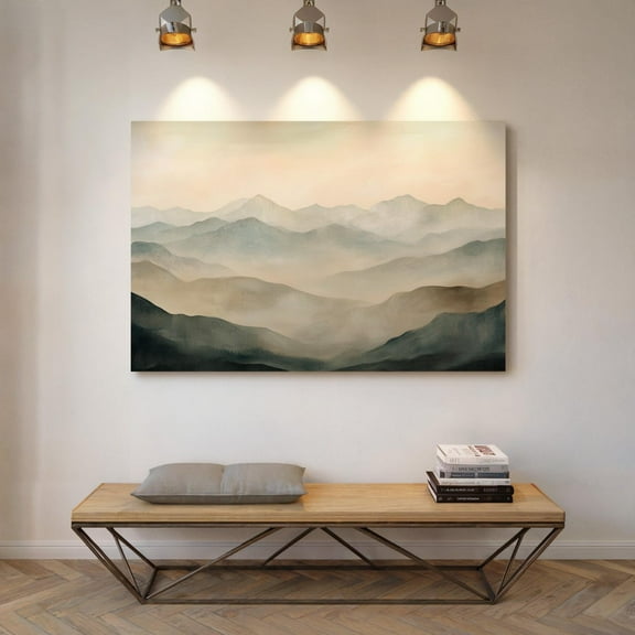 Velto Minimalist Misty Mountain Range Canvas Art - Serene Nature Wall Decor - Neutral Tones For Modern Home Canvas, 8x10 0.75-Inch Pine Wood Frame