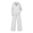 thumbnail image 7 of vdgthytj Womens Sweatsuits 2 Piece Set Full Zip Drawstring Hooded Jackets Wide Leg Pants Fall Winter Athleisure Tracksuits(X-Large,White), 7 of 7