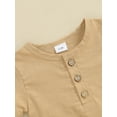 thumbnail image 4 of Infant Baby Boys Girls Cotton Linen Romper Solid Color Round Neck Short Sleeve Front Button Jumpsuit, 4 of 8