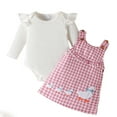 thumbnail image 4 of XIYON Toddler Girls Clothing Set Baby Girl Outfit Long Sleeve Romper Corduroy Pinafore Dress And Headband Toddler Ensemble 9-12 Months, 4 of 9