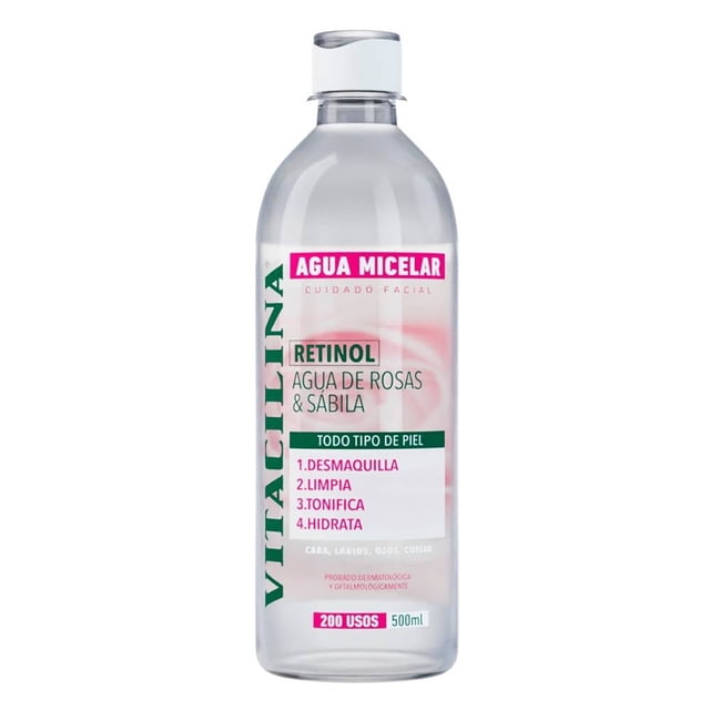 Agua micelar Vitacilina Facial retinol, agua de rosas, sábila 500 ml