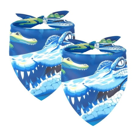 PhooArto Blue Ocean Crocodile Pattern Dog Bandanas 2 Pack Soft Washable Pet Scarf Triangle for Large Dogs Puppies and Cats