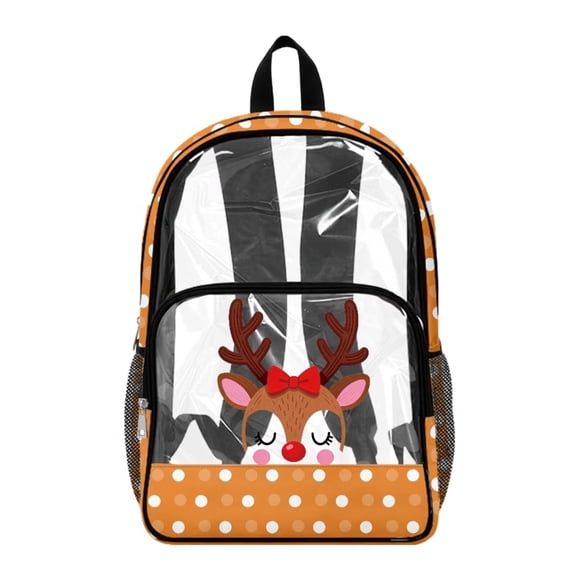SEANATIVE Clear Backpack for Boys Girls Clear Backpacks Transparent Daypack with Adjustable Straps, See Through Book Bag Back to School Essentials, Cartoon Deer Polka Dots Orange