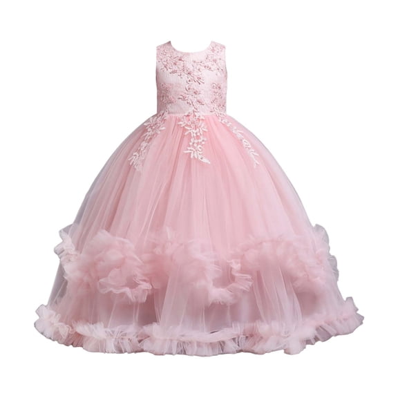 EnJoCho Flower Girl Maxi Dress Boho Wedding Gown Lace Bridesmaid Dress with Floral Embroidery Princess Pageant Dress Long Tulle Skirt Dress