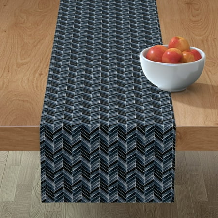 

Cotton Sateen Table Runner 90 - Painted Chevron Indigo Navy Geo Herringbone Stripe Small Boho Tribal Nursery Arrows Feather Print Custom Table Linens by Spoonflower