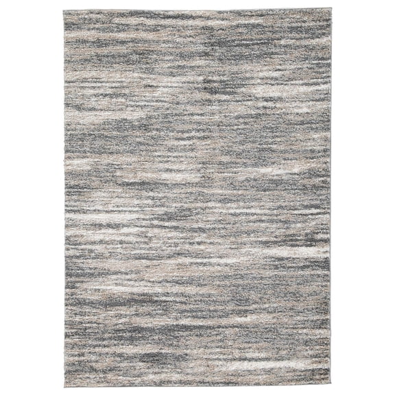 Signature Design by Ashley Gizela Contemporary 5 x 7 High Pile Striped Design Rug, Ivory, Gray & Beige