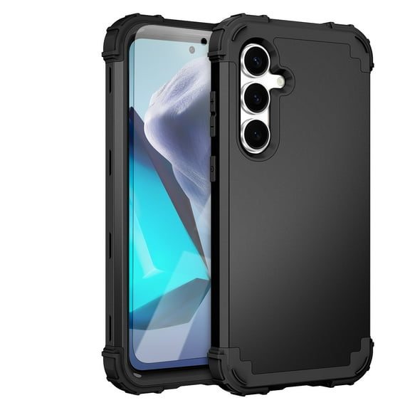 Dteck Case with Tempered Glass Screen Protector for Samsung Galaxy S25 Plus ,Shockproof 3 Layer Heavy Duty Soft Silicone Rubber Bumper Hard Plastic Hybrid Protective Cover,Black