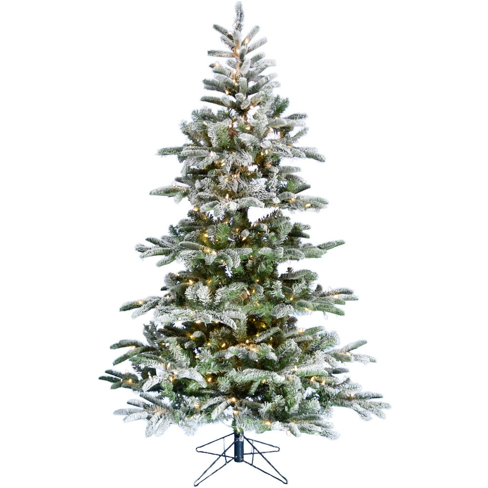 Fraser Hill Farm 6.5Ft Nordic Frost Frosted Green Prelit Slim Christmas Tree with EZ Connect