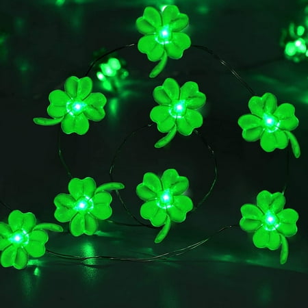 Tuvgenk St Patricks Day String Lights LED Four Leaf Clover Lights Battery Powered With Timer Indoor Decorative Lighting 118.1in Plastic