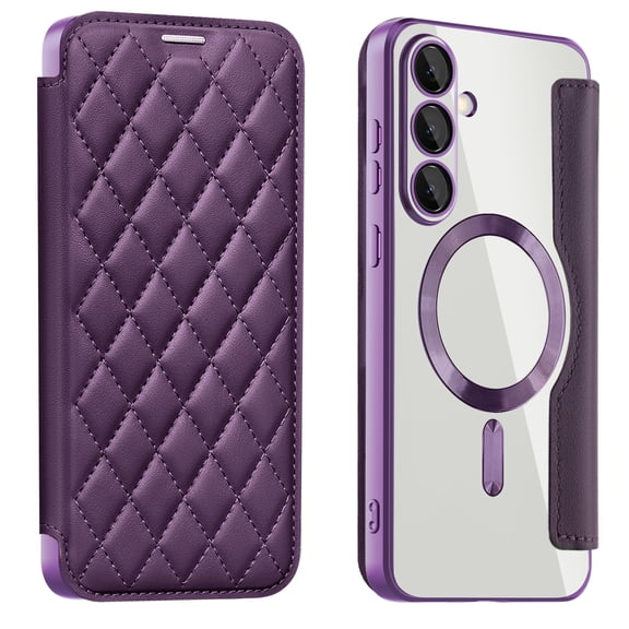 Dteck Wallet Case for Samsung Galaxy A16 5G,Magnetic Leather Card Slots Wallet Case Compatible with Mag Safe Shockproof Clear Back Built-in Camera Lens Protector Cover,Purple