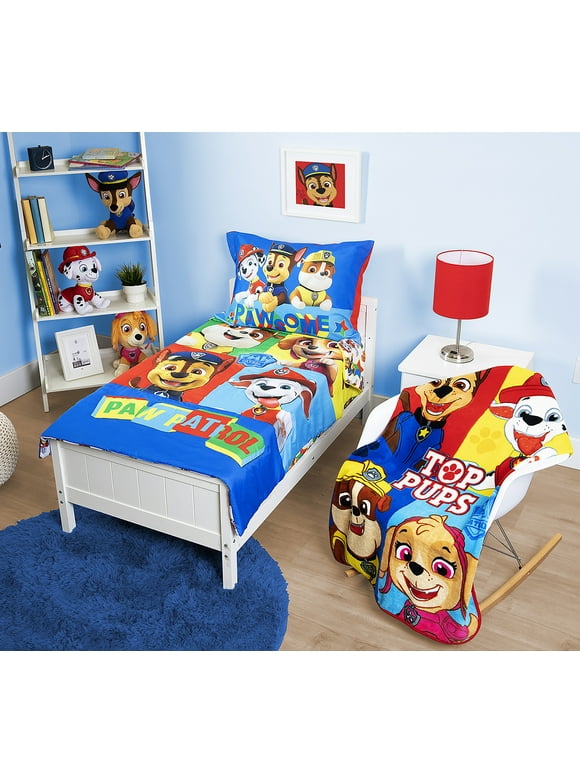 Paw Patrol 5-Piece Toddler Bedding Set & Blanket, Blue, Top Pups, Toddler Bed, Polyester