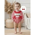 thumbnail image 5 of Miaouyo Infant Baby Girl Christmas Plaid Bubble Romper 0 3 6 12 18 Months Tree Embroidery Smocked Long Sleeve Jumpsuit with Headband, 5 of 9