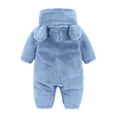thumbnail image 4 of Fesfesfes Children's Solid Color Crawling Suit Boys Girls Thick and Warm Cute Ear Fleece Jumpsuit Long Sleeved Hooded Baby Hoodie(Blue#2,3-6 Months), 4 of 6