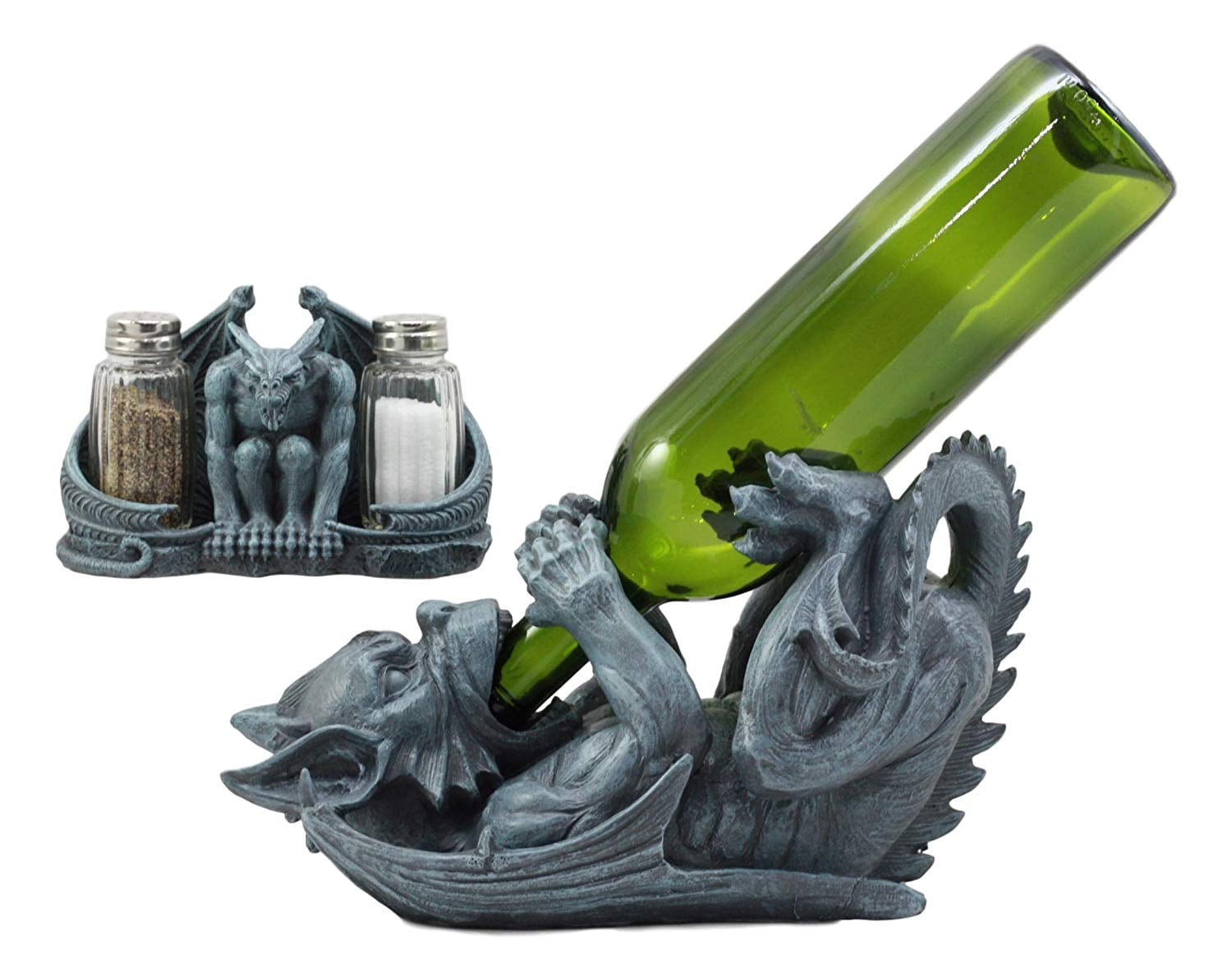 Ebros Night Abbadon Gothic Winged Gargoyle Wine Bottle Holder and Salt