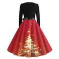 thumbnail image 5 of Women's Casual Fashion V-Neck Long Sleeved Retro Christmas Print Retro Dress, Holiday Print, Audrey Style, Party Wear, Casual Dress, Festive,Red,XL, 5 of 7
