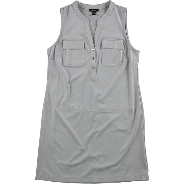 Alfani Womens Henley Faux Suede Shift Dress, Grey, 8