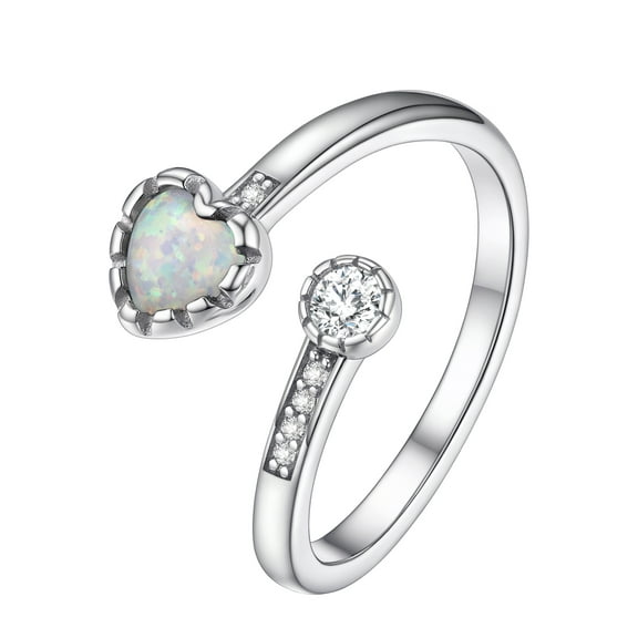 PROSTEEL Heart Opal Ring Adjustable Sterling Silver Open Rings for Women Birthday Mother's Day Jewelry Gift for Mom Wife Daughter
