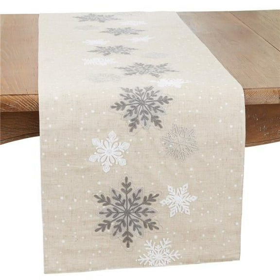 16 x 70 in. Frosty Snowflakes Oblong Table Runner, Natural