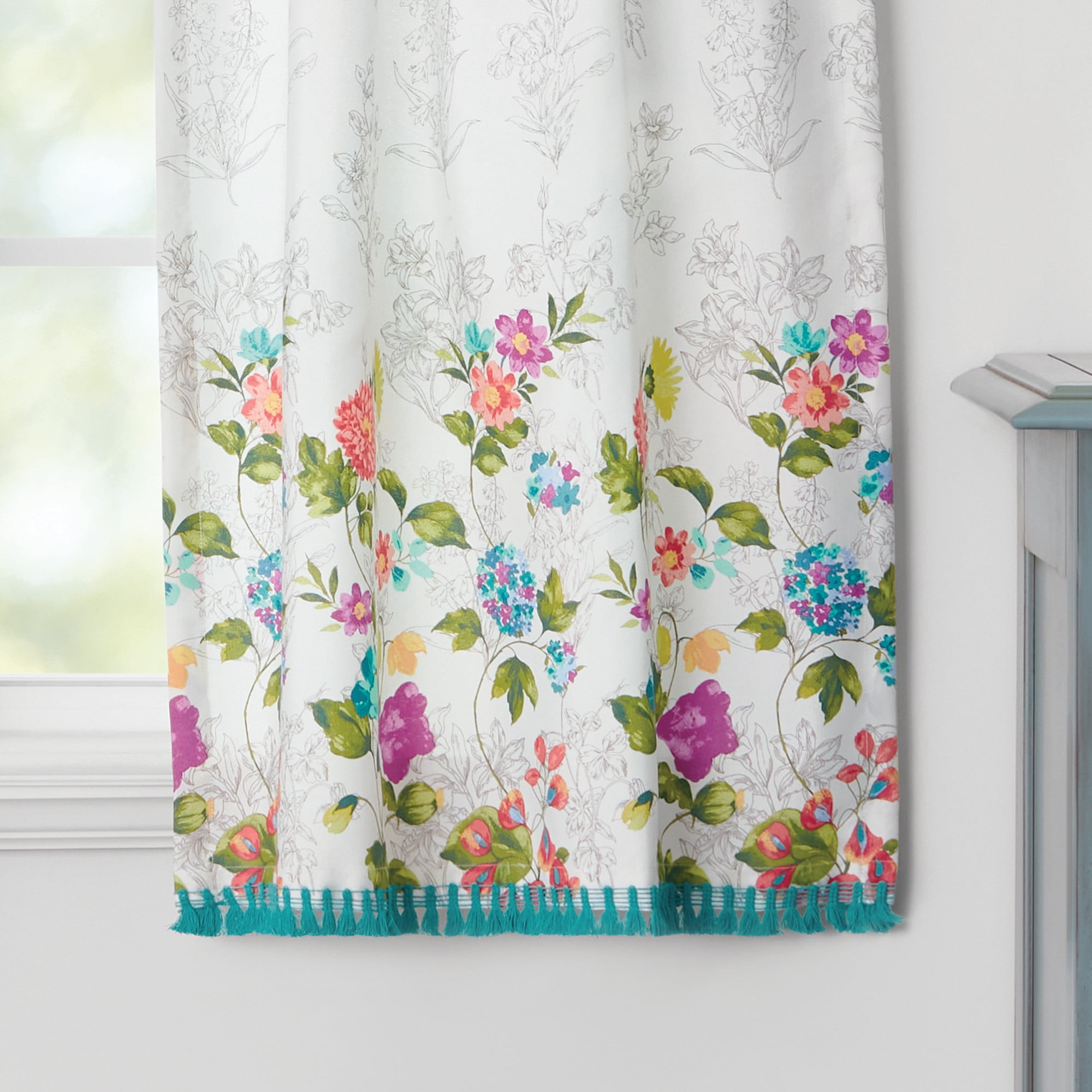 The Pioneer Woman Blooming Bouquet 3 Piece Tier Set, Multi, Recycled Polyester, BCI Cotton, 60"W x 14"L, Indoor Curtain, Adult