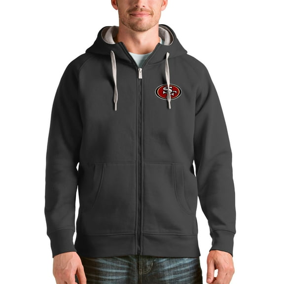 Men's Antigua Charcoal San Francisco 49ers Victory Full-Zip Hoodie