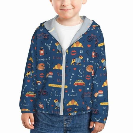 

Junzan French Bulldog Dog In Beret for Kids Sun Protection Hoodie Boys Rash Guard with UPF 50+ Sun Protection Summer Jacket Long Sleeve Fishing Hiking Sun Shirt-3 Years