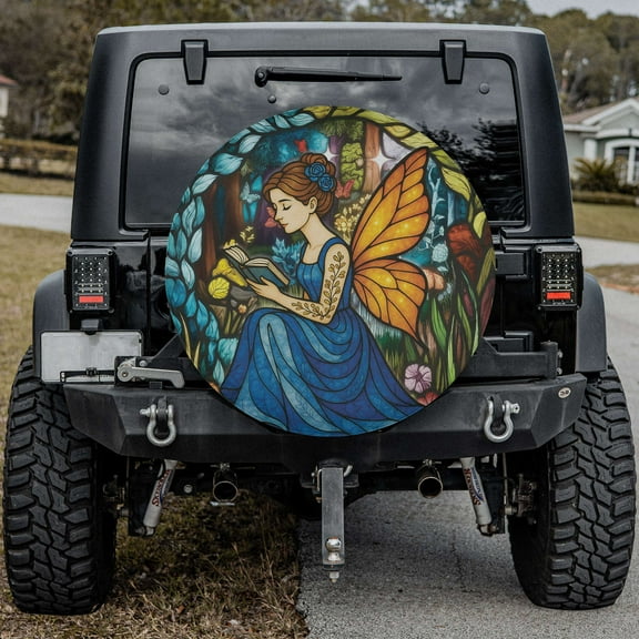 Lotusprinthandmade Butterfly Fairy Reading Book Spare Tire Cover Without Backup Camera Hole 6 Sizes (27 in.)