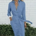 thumbnail image 2 of Tshirt Dresses for Women Lapel V-Neck Button Down Long Sleeve Dress Casual Loose Spring Autumn Long Dress with Belt, 2 of 8