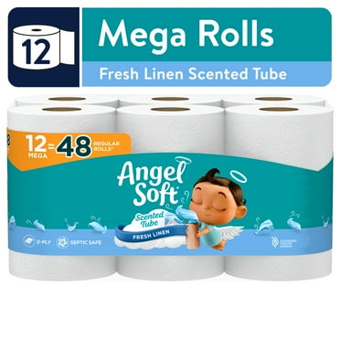 Angel Soft 2-Ply Toilet Paper, Fresh Linen Scented Tube, 12 Mega Rolls