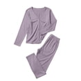 thumbnail image 4 of Enjoytime Women's Pajama Sets Soft Comfy 2 Piece Sleepwear V-Neck Long Sleeve Button Down Shirts with Pants Pjs Set, 4 of 5