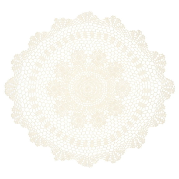 Handmade Crochet Tablecloth, 24inch Round Sunflower Lace Table Cover, Beige