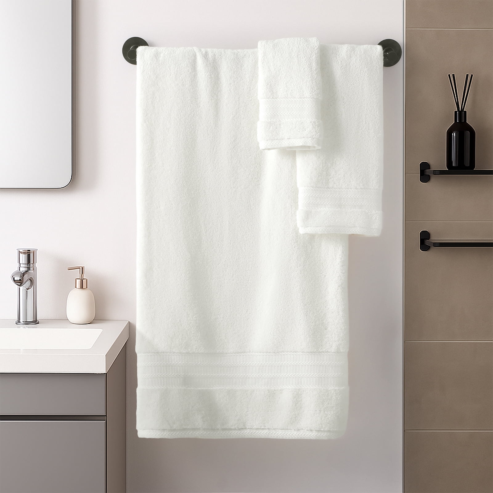 REDKISS 8-Piece 100% Cotton Towel Set, 600GSM Luxury White Bath Towels. Quick Dry Hand Towels & Washcloths