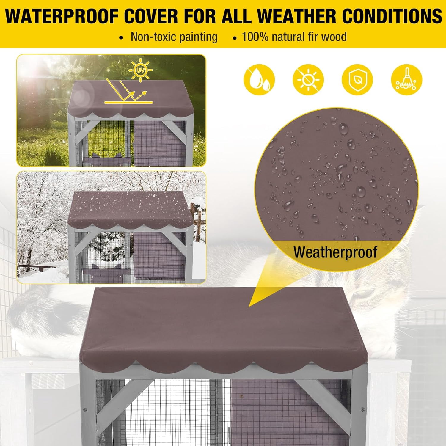 Aivituvin Catio Outdoor Cat House for Catis Mobile Enclosures on Wheels Large Cat Cage with Waterproof Cover,Resting House,62.8