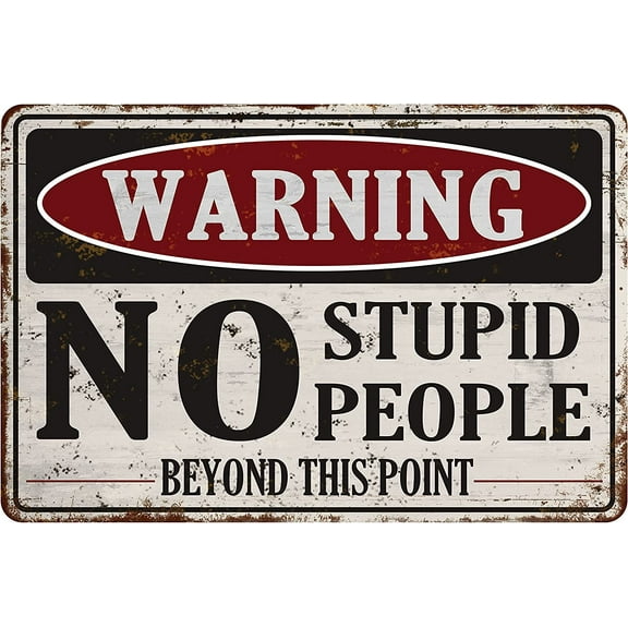 Funny Sarcastic Warning Sign No stupid People Beyond This Point Metal Tin Sign For Farm Home Office Bar Manhole Restaurant Dorm Cafe Garage Vintage Wall Decor Retro Sign 12x8 Inches