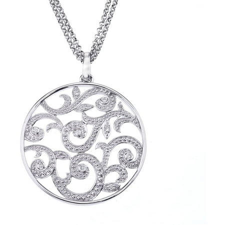 Ever One Sterling Silver 1/6ct TDW Diamond Scroll Circle Pendant By