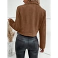 thumbnail image 6 of Women'S Cropped Zipper Long Sleeve Suede Faux Leather Blazer Jacket Autumn Fashion Outerwear Coffee XL, 6 of 7