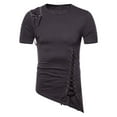 thumbnail image 2 of Awdenio Mens T-shirts Hem Casual T-Shirt Tops Solid Asymmetric Zipper Short Sleeve T-Shirt, 2 of 9
