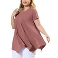 thumbnail image 5 of Agnes Orinda Plus Size Tunic Tops for Women Summer Crew Neck Flowy Swing Loose Short Sleeve Knit T Shirt Tops Blouse Casual 1X Dark Pink, 5 of 9