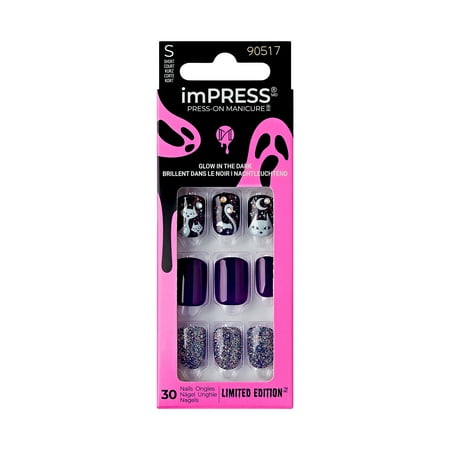 KISS imPRESS Press-On Manicure Halloween, Purple, Short Length, Square Shape, 'Wicked Cute', 33 Ct.