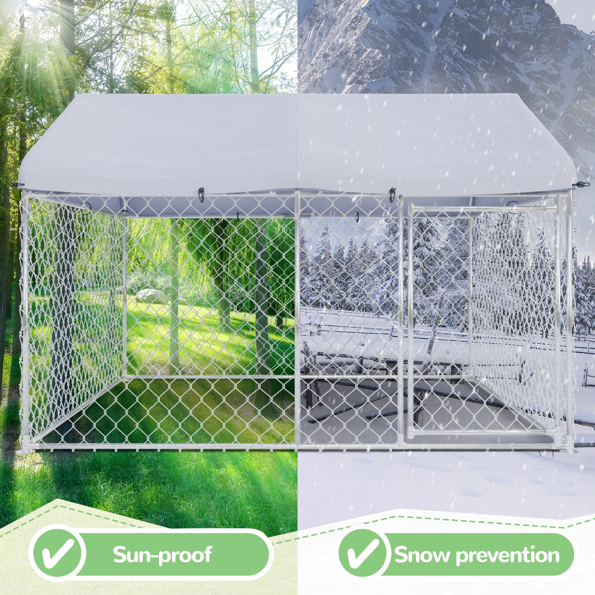 EUNHOO Outdoor Dog Kennel,7'L x 5.9'W x 5.05'H Large Dog Fence Outside with Roof, Metal Wire Dog House for Yard, Dog Enclosure for Big Dog Run