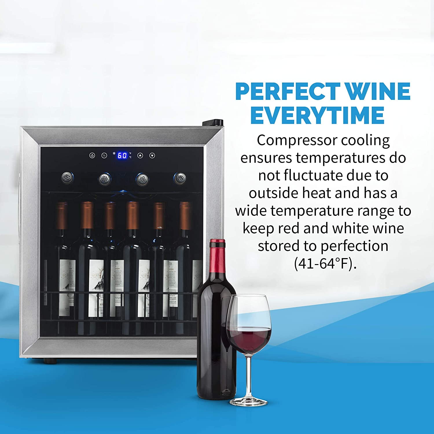 Restored Newair NWC016SS00-RB Freestanding Wine Fridge with Digital Thermostat, 16 Bottles, Stainless Steel (Refurbished)