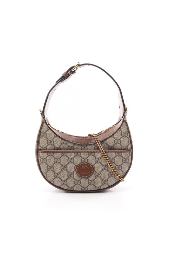 Pre-Owned Gucci Half Moon GG Supreme 2-Way Handbag, Coated Canvas Leather, Women's,...