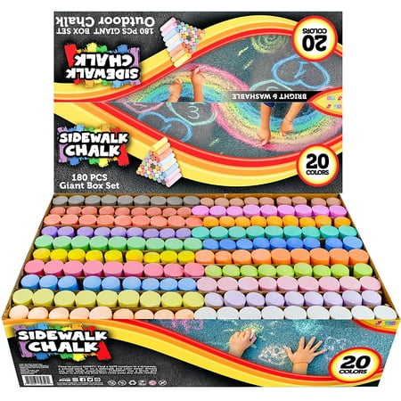 JOYIN 180 PCS Washable Sidewalk Chalks Set in 20 Colors Non-Toxic Jumbo Chalk for Outdoor Art Play  Painting on Chalkboard  Blackboard and Playground