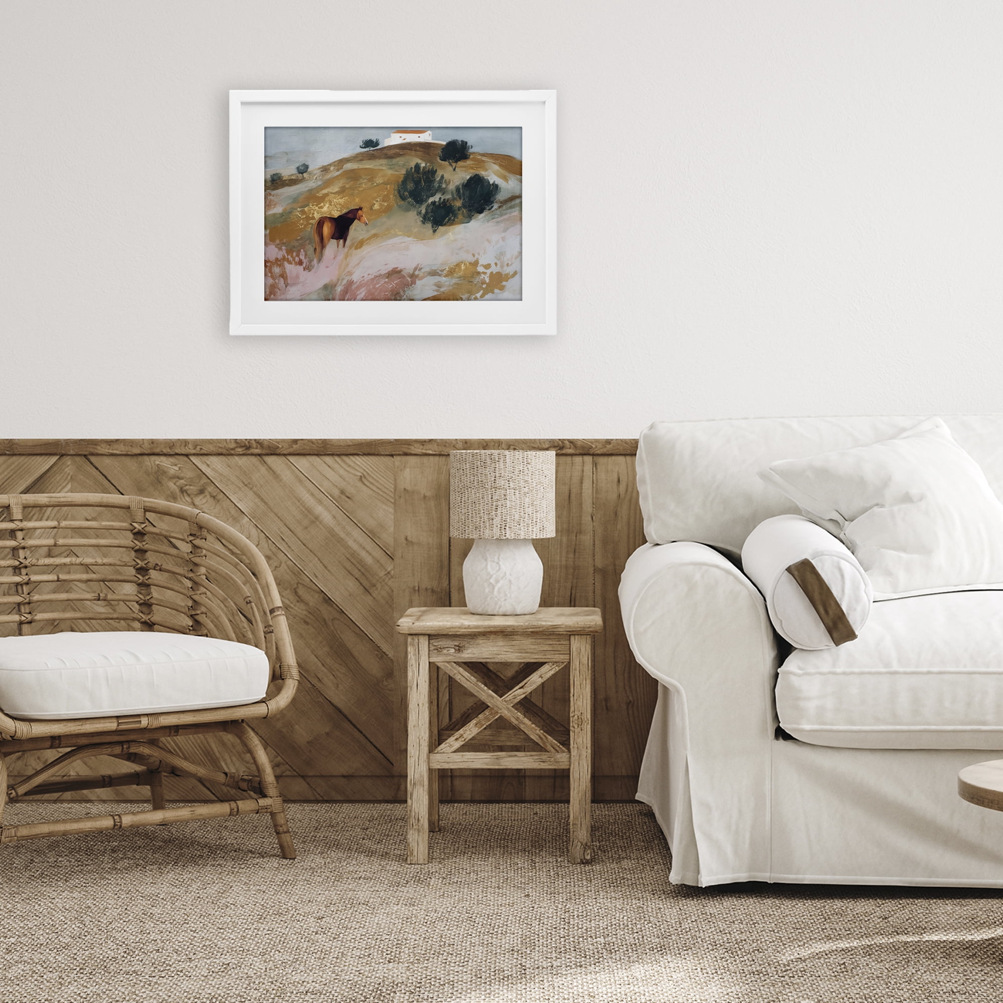 Stupell Industries Horse in Tuscan Countryside White Framed Print Under Glass, design by Chromatic Storm Studio