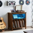 thumbnail image 3 of Large Record Player Stand with Charging Station & LED Lights, Vinyl Records Storage Holder Cabinet Holds up to 230 Albums, Turntable Stand for Music Room, Bedroom, Living Room, Office (Brown), 3 of 18