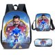 thumbnail image 1 of New cartoon Sonic school bag three-piece set for primary and secondary school students, 1 of 1