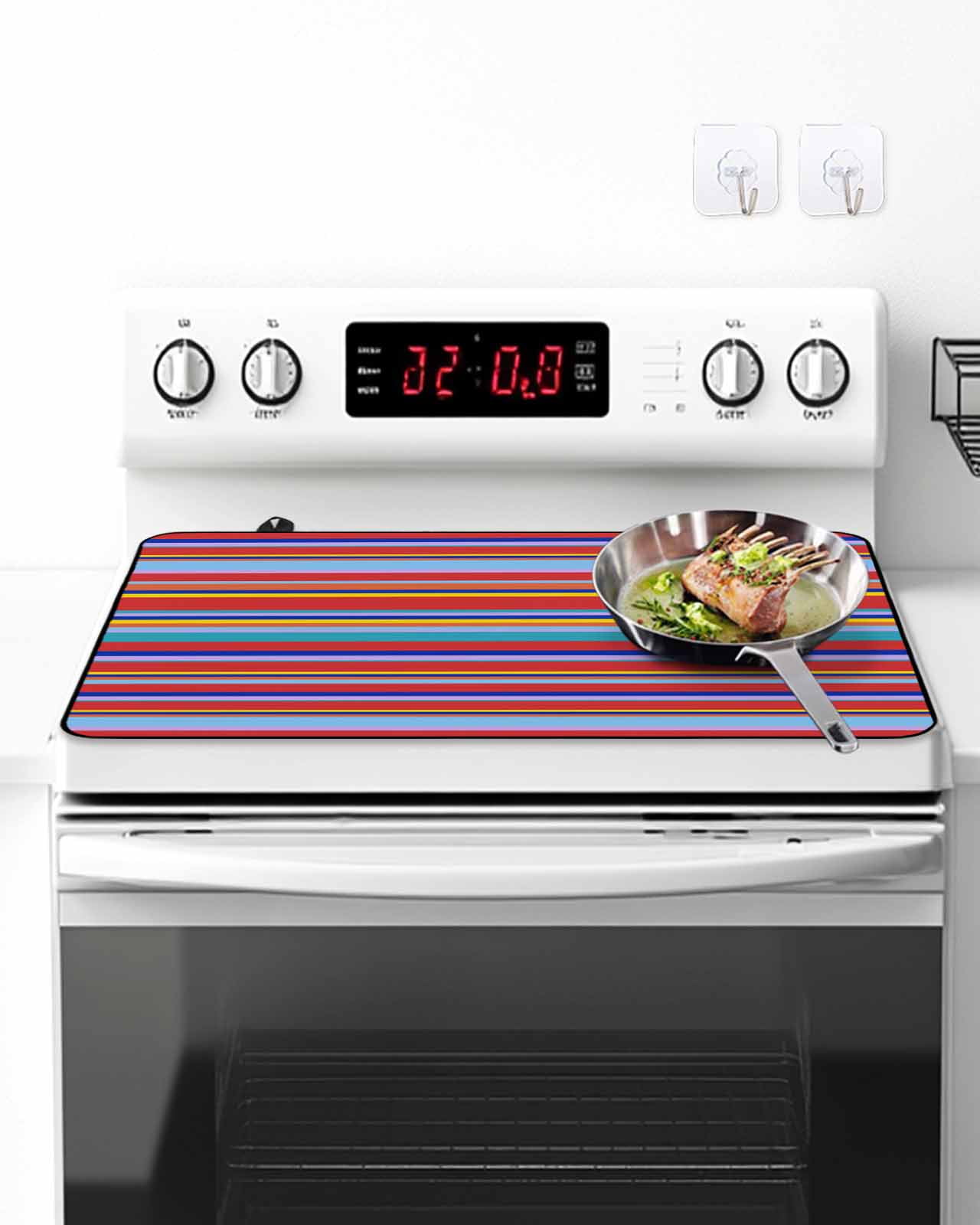Stove Top Covers for Electric Stove, Rainbow Striped Glass Stovetop Cover Protector, Red Blue Yellow Geometric Abstract Induction Cooktop Protector Oven Mat for Kitchen Countertop 24"x21"