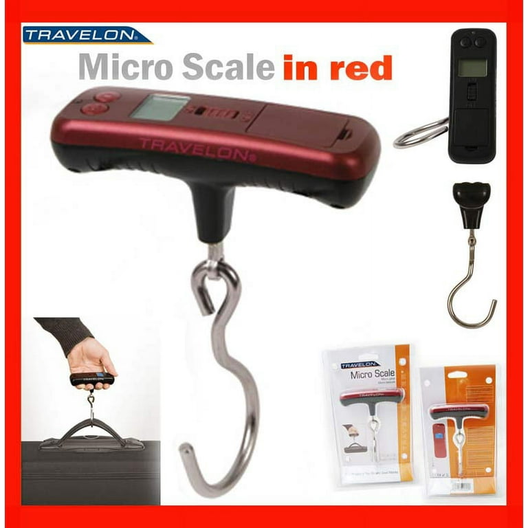 Travelon Luggage Scale Micro Digital Hanging Travel Weight Portable Hook  Red for sale online